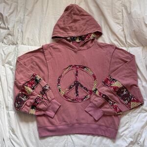 Easel Peace symbol patchwork terry knit hoodie pullover S cottagcore boho hippie